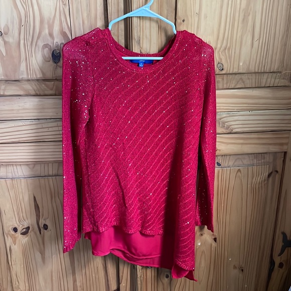 APT. 9 High - Low Red Sweater with Sequin Size Medium - Picture 1 of 8